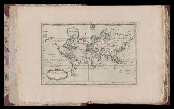 Carte Réduite du Globe Terrestre lÉchelle de Lieues pour mesuruer les distances est au coté gauche de la CarteReduced Map of the Terrestrial Globe the scale of leagues to measure distances is on the left side of the Map