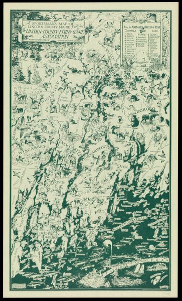 A Sportsman's Map of Lincoln County, Maine: Keep Maine green, conserve wildlife published by Lincoln County Fish & Game Association.