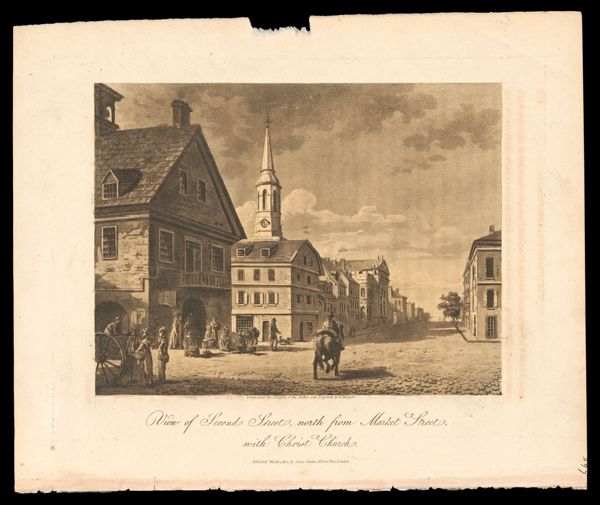 View of Second Street, north from Market Street, with Christ Church.