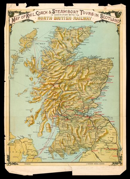 Map of rail, coach & steamboat tours in Scotland in connection with the North British Railway.