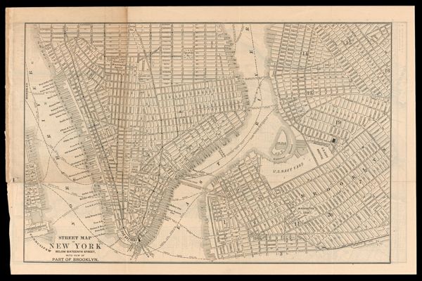 Street Map of New York below Sixteenth Street, with view of part of Brooklyn.