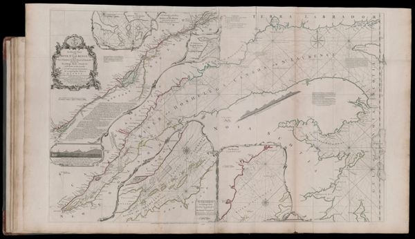 An Exact Chart of the River St. Laurence, from Fort Frontenac to the Island of Anticosti shewing the Soundings, Rocks, Shoals &c. with Views of the Lands and all necessary Instructions for navigating that River to Quebec...