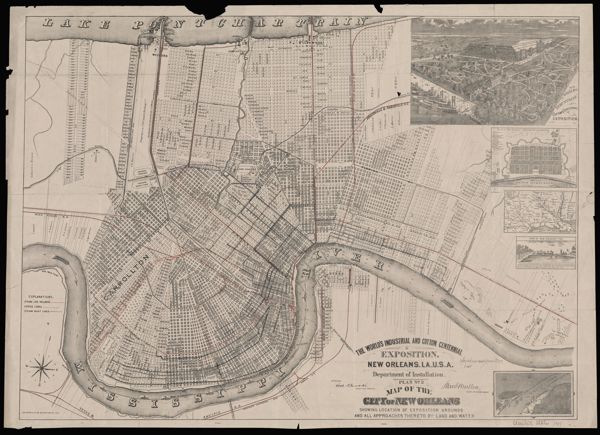 The World's Industrial and Cotton Centennial Exposition, New Orleans, La., U.S.A. : plan no. 2, map of the city of New Orleans, showing location of the Exposition Grounds and all approaches thereto by land and water