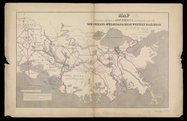 Map of a part of the State of Louisiana exhibiting the route of the New-Orleans, Opelousas & Great Western Rail Road