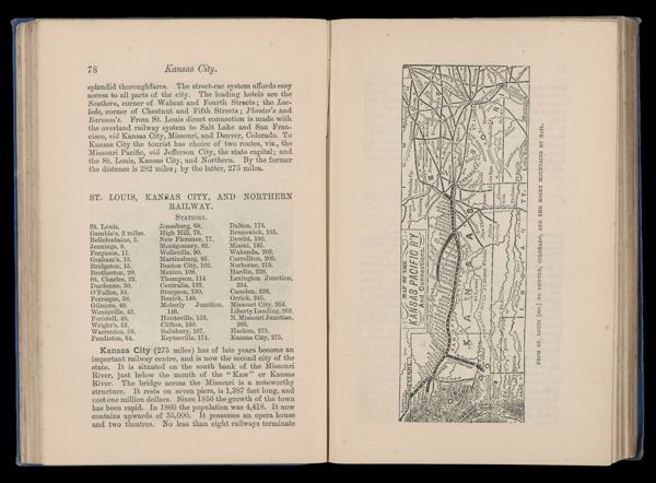 Map of the Kansas Pacific R'Y and Connections. From St. Louis (Mo.) to Denver, Colorado, and the Rocky Mountains by rail.