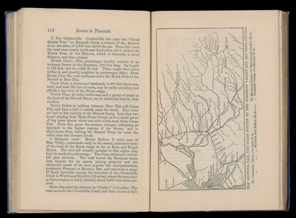 Map showing rail and stage routes to the Yosemite Valley and Big Tree Groves.