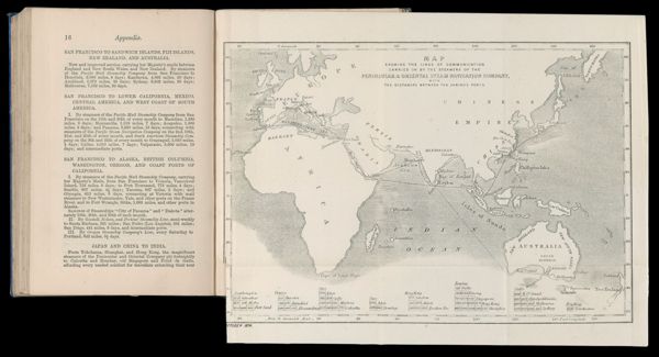 Map shewing the lines of communication carried on by the steamers of the Peninsular & Oriental Steam Navigation Company, with the distances between the various ports.