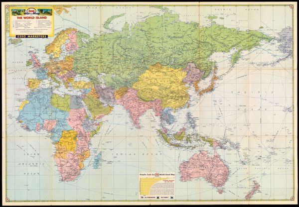 Esso War Map II featuring Fortress Europe / the world island, a second war map edited, drafted and printed by the makers of the well-known Esso road maps.