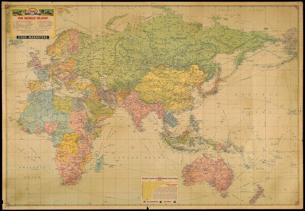 Esso War Map II featuring Fortress Europe / the world island, a second war map edited, drafted and printed by the makers of the well-known Esso road maps.