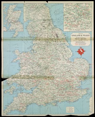 Map of England & Wales showing the position of Trust Houses
