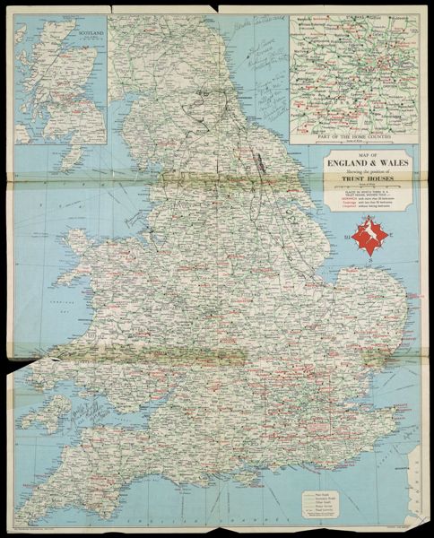 Map of England & Wales showing the position of Trust Houses