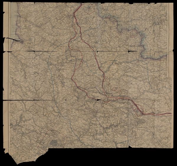 [map of France with top and bottom torn away, centered rougly on Amiens and Somme, showing battle-lines of WW I armies]