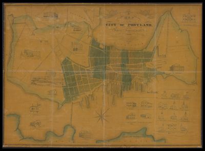 A Map of the City of Portland with its Latest Improvements including a view of the principal buildings engraved and published by John Cullum, Portland.