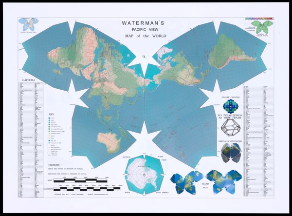 Waterman's Pacific View Map of the World