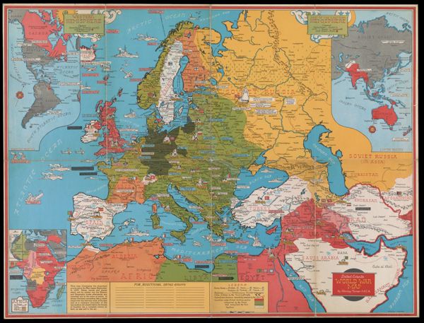 Dated Events World War Map by Stanley Turner A.R.C.A.