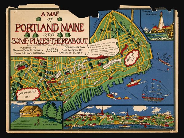 A Map of Portland Maine and some places thereabout 1928 Copyright 1928 The Tudor Press Boston Published by Portland Baby Hygiene & Child Welfare Association