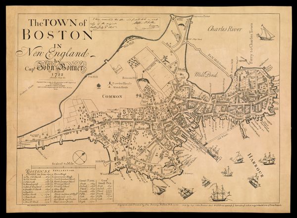 The Town of Boston in New England by Capt John Bonner 1722 . . . Engraved from a copy in the possession of Wm. Taylor Esq. and published by George G. Smith, Engraver, 1867.