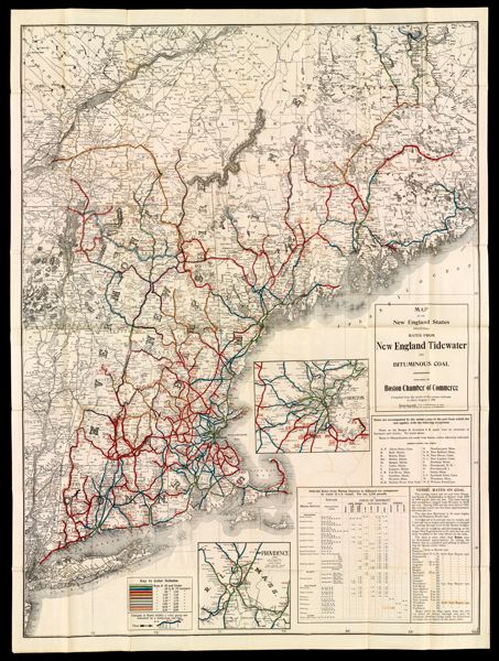 Map of the New England States showing Rates from New England Tidewater on Bituminous coal