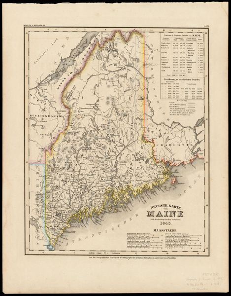 Neueste Karte von Maine Nach den bessten Quellen verbessert. 1845.