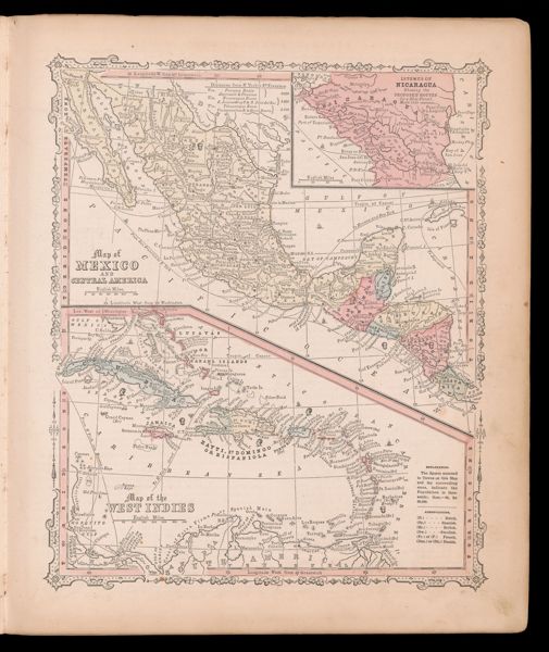 Map of Mexico and Central America / Map of the West Indies. Isthmus of Nicaragua.