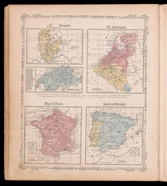 Denmark. The Netherlands. Map of France. Spain and Portugal.