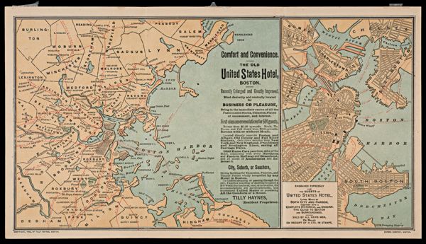 New Pocket Map of Boston and Surrounding Country. Engraved Expressly for the Guests of the United States Hotel, Large Maps of Both City and Harbor Together with a Complete Historical and Descriptive Guide to Boston and Surroundings.