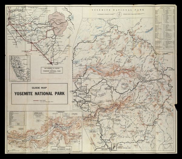 Guide Map, Yosemite National Park.