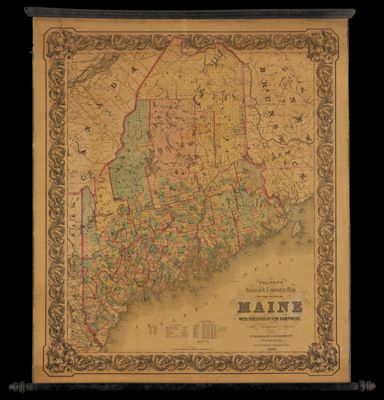 Colton's Railroad and Township Map of the State of Maine with portions of New Hampshire 1855 J.H. Colton
