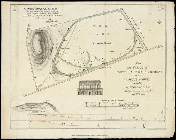 Plan and Survey of Pontefract Race Course; in the County of York including the Rises and Falls; with Notes Referring to an appendix, by Wm. Kemp.