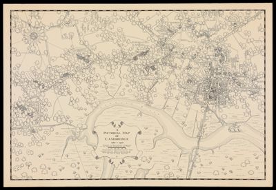 A Pictorial Map of Cambridge 1760-1770 showing the Residences & Gardens of the Principal Citizens of the Town