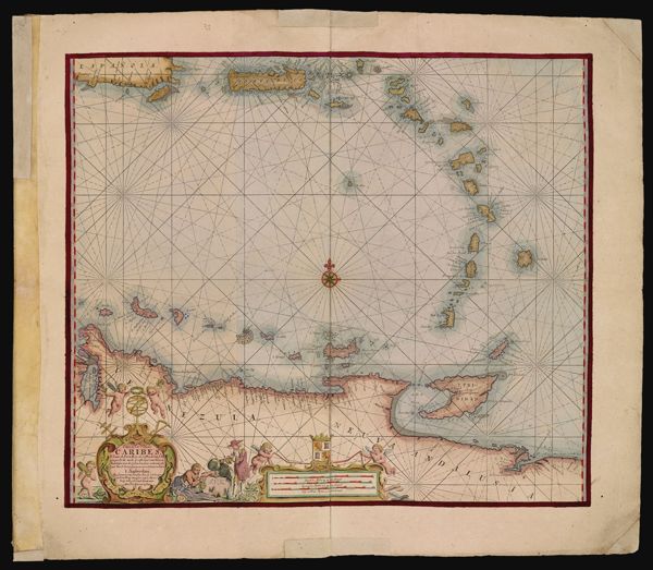 Pascaerte vande Caribes, S. Juan de Porto Rico, de oosthoeck van I. Espagnola als mede de vaste cust van Nueva Andalusia met de Eylanden daer omtrent ghelegen, Nieu-lyckx uyt gegeven en van veel fouten verbetert 't Amsterdam