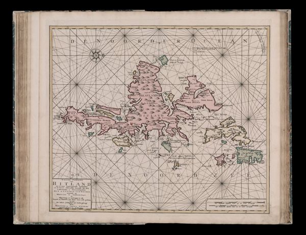 Nieuwe paskaard van Hitland met de daar Omleggende Eylanden na de Nieuwe Aftekening Gemaakt by den Loswaarden en Onvermoeyden Hit en Zeeman Ian Bruyst, wonende op Whalsay te Sambisterhuys. de Aspeylinge en zeylaagien in alle baayen en plaatzen, zyn door hem zelfs gedaan en om der zelver Nuttigheyt int Licht gebragt, door Reinier en Josua Ottens Kaartverkopers te Amsterdam