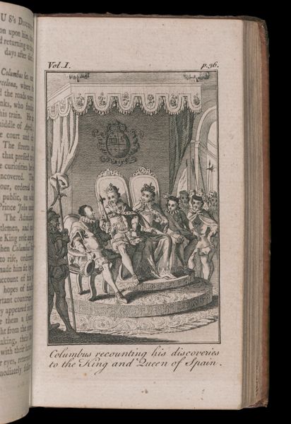 Columbus recounting his discoveries to the King and Queen of Spain.