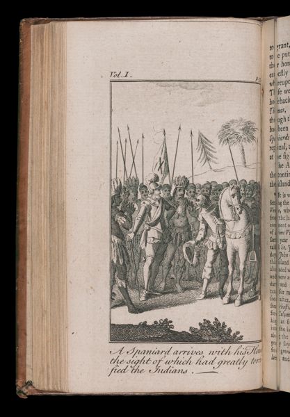 A Spaniard arrives with his Horse, the sight of which had greatly terrified the Indians.
