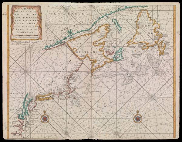 Chart of the Sea Coast of New Foundland, New Scotland, New England, New York, New Jersey, with Virginia and Maryland.