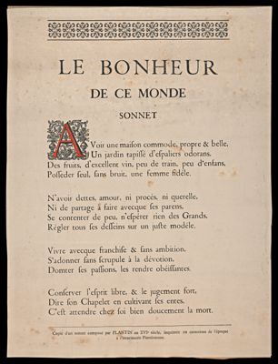 Le Bonheur de ce Monde Sonnet