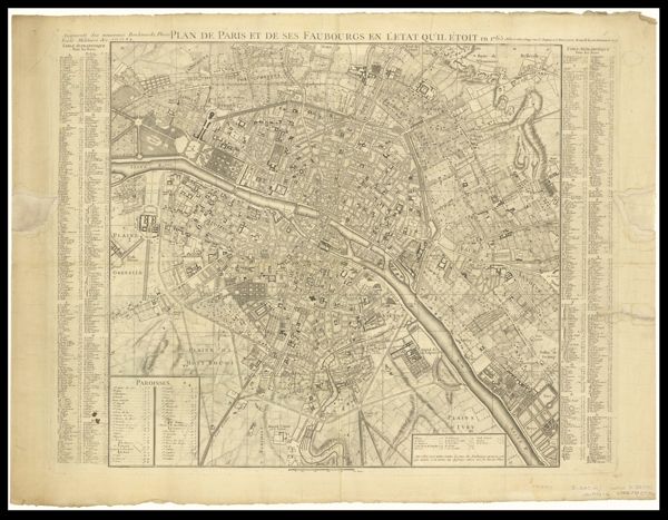 Plan de Paris et de ses Faubourgs en l'Etat qu'il‚ toit en 1765 : Augmenté des nouveaux Boulevards, Places, Ecole Militaire &c: en 1762.