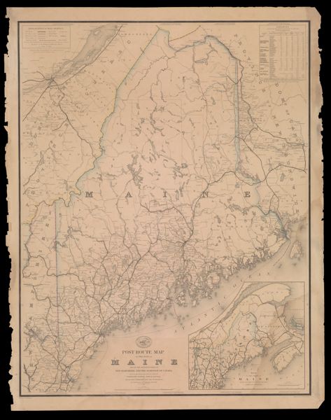 Post Route Map of the State of Maine and of the Adjacent Parts of New Hampshire and the Dominion of Canada