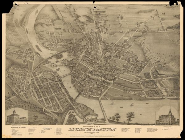 Bird's Eye View of The City of Lewiston & Auburn Androscoggin County, Maine. 1875.