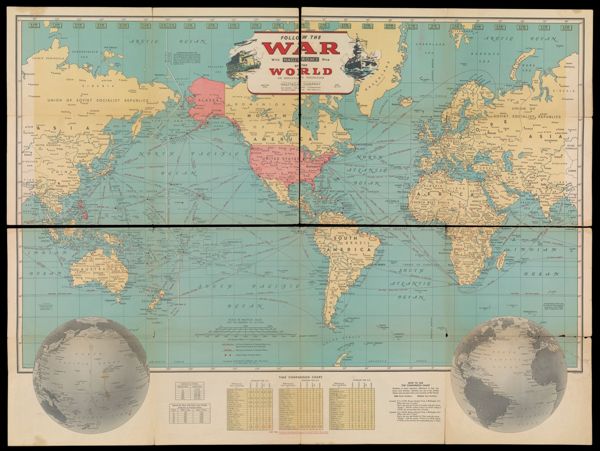 Follow the War with Hagstrom's Map of the World and detail maps of Europe, Mediterranean, North Africa, Pacific, Aleutians