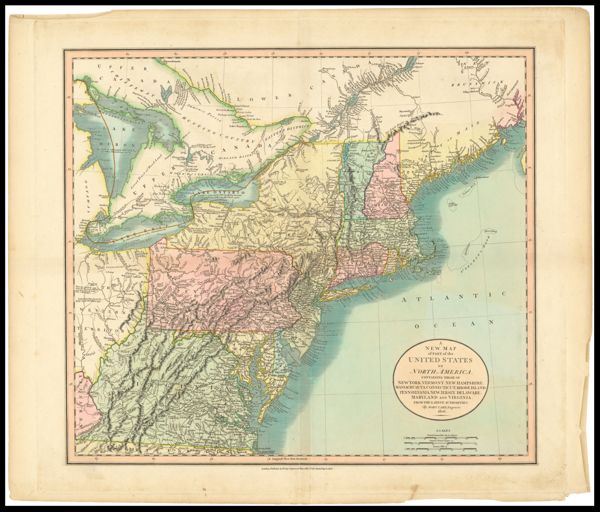 A New Map of Part of the United States of North America, containing those of New York, Vermont, New Hampshire, Massachusetts, Connecticut, Rhode Island, Pennsylvania, New Jersey, Delaware, Maryland and Virginia by John Cary, Engraver. 1806.