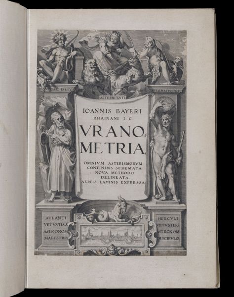 Ioannis Bayeri Rhainani I.C. Uranometria, omnium asterismorum continens schemata, nova methodo delineata, aereis laminis expressa. [Title cover]