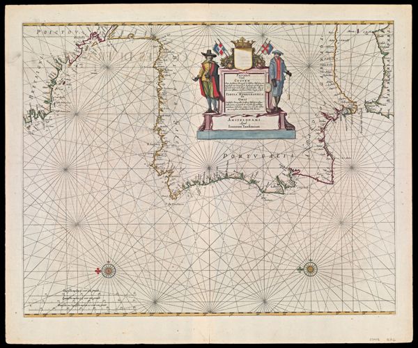 Pascaart Vande Custen Van Andaluzia, Portugal, Gallissian, Biscajen, en eengedeelt van Vranckryck, beginnen van Heysant totaende mont vande straat van Gibraltar, alles op syn ware distantien courssen en Polus hoogte geleyt : Tabula Hydrographica de Oris Andalusiae, Portugalliae, Galliciae, Biscajae et aliqua Galliae parte, incipiendo ab Heysant usquae ad tittus maritimum Gibraltar: omnia cum veris suis distantiis et cursibus ad altitudinem Poli directa