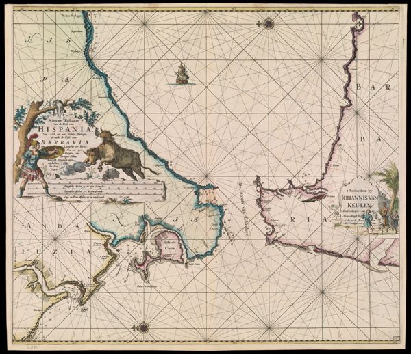 Nieuwe Paskaart van de Kust van Hispania. Van't Klif tot aan Velez Malaga. als mede de Kust van Barbaria. van Larache tot Belis. Met al zyn Diepte en Droogte Naaukeurigh Opgestelt door Liefhebbers der Zeevaart