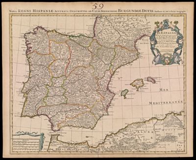 L'Espagne Dressee sur la Description qui en a ete faite par Rodrigo Mendez Sylva et sur plusieurs Relations et Cartes Manuscrites ou imprimees de ce Royaume Rectifiees par les Observations de Mr.s de l'Academie des Sciences & autres Astronomes. Par G. De L'Isle Geographe. A Amsterdam Chez I. Covens & C. Mortier