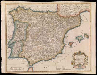 A Map of the Kingdoms of Spain and Portugal from the latest & best Observations, For Mr. Tindal's Continuation of Mr. Rapin's history