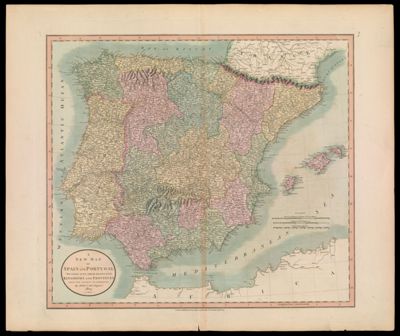 A New Map of Spain and Portugal, Divided into their Respective Kingdoms and Provinces from the Latest Authorities, by John Cary, Engraver. 1807.