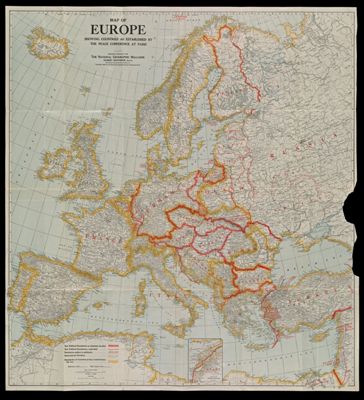 Map of Europe showing countries as established by the Peace Conference at Paris