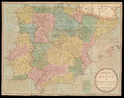 A New Map of Spain and Portugal, Divided into Provinces and Military Districts: by John Luffman, Geographer.