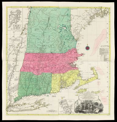A Map of the most Inhabited part of New England, containing the Provinces of Massachusetts Bay and New Hampshire, with the colonies of Conecticut and Rhode Island divided into Counties and Townships the whole composed from Actual Surveys and its Situation adjusted by Astronomical Observations. Published by Tobias Conrad Lotter, in Augsburg.